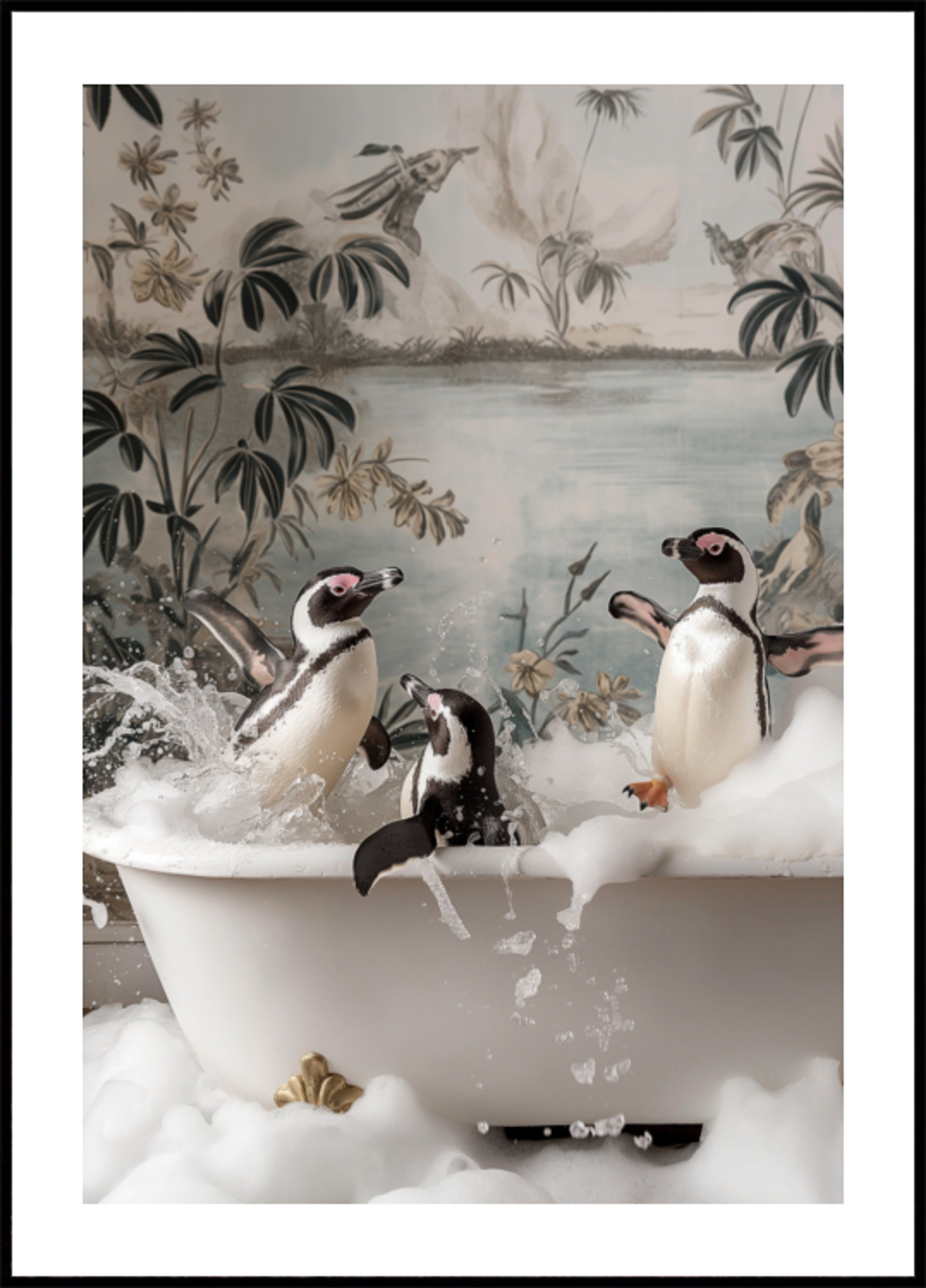 Speels bubbelbad met pinguïns