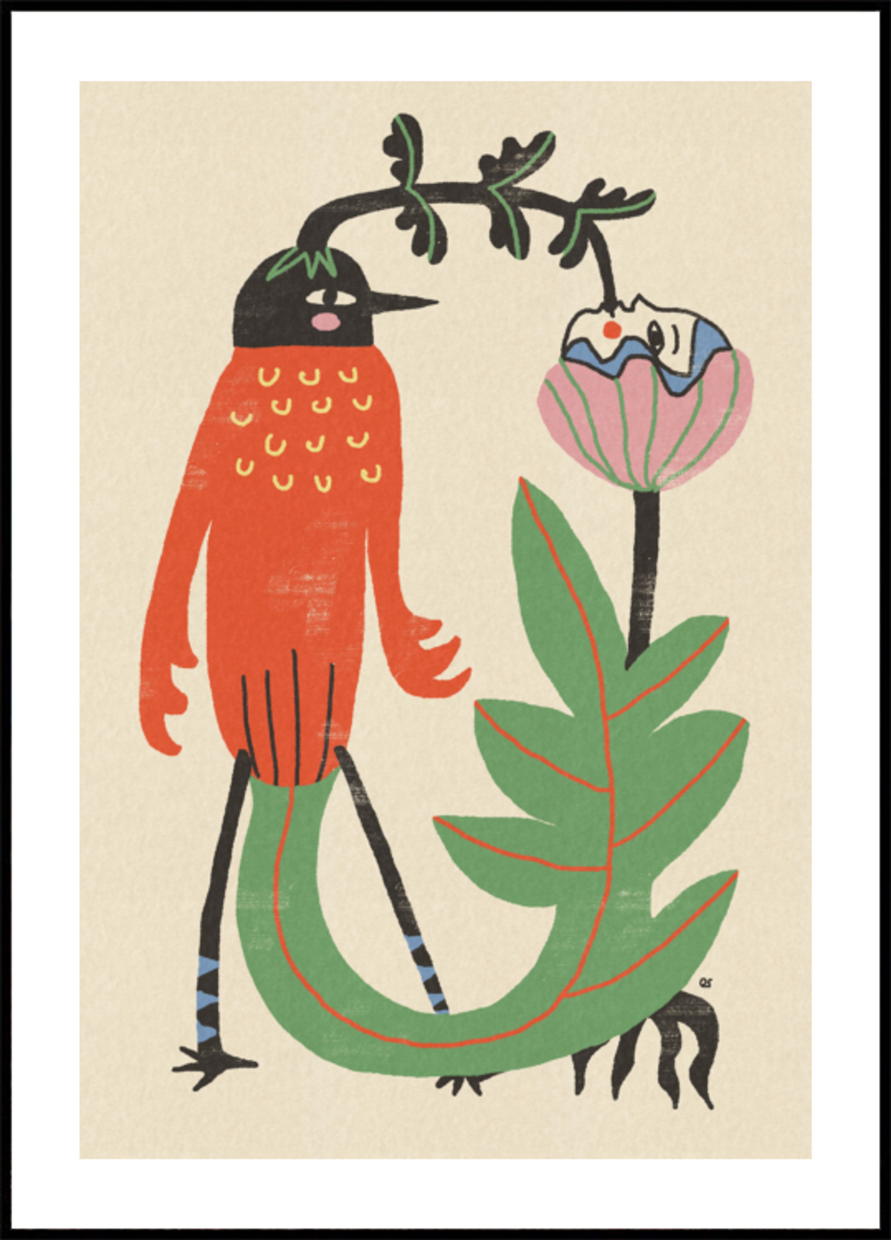 Grillige vogel en bloem