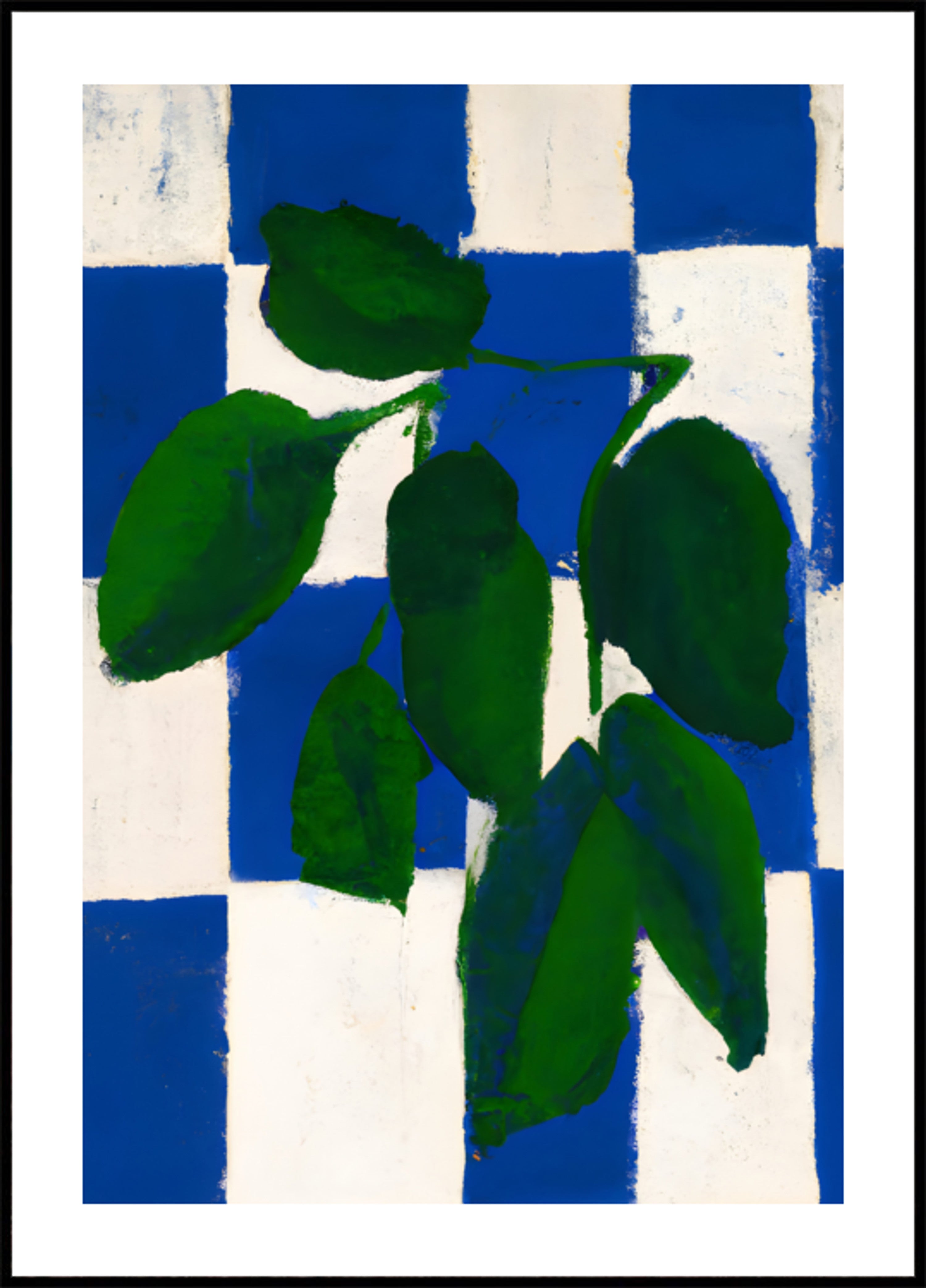 Groene bladeren blauwe ruiten