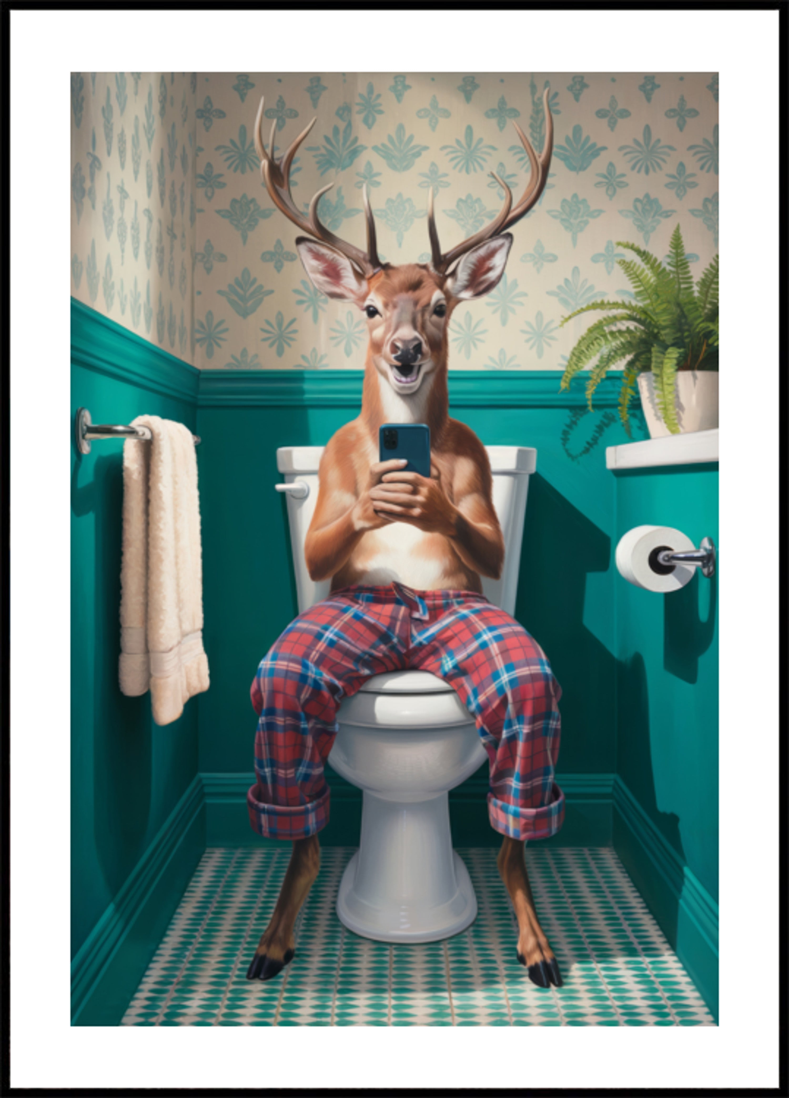 Grillige hertentoiletscène
