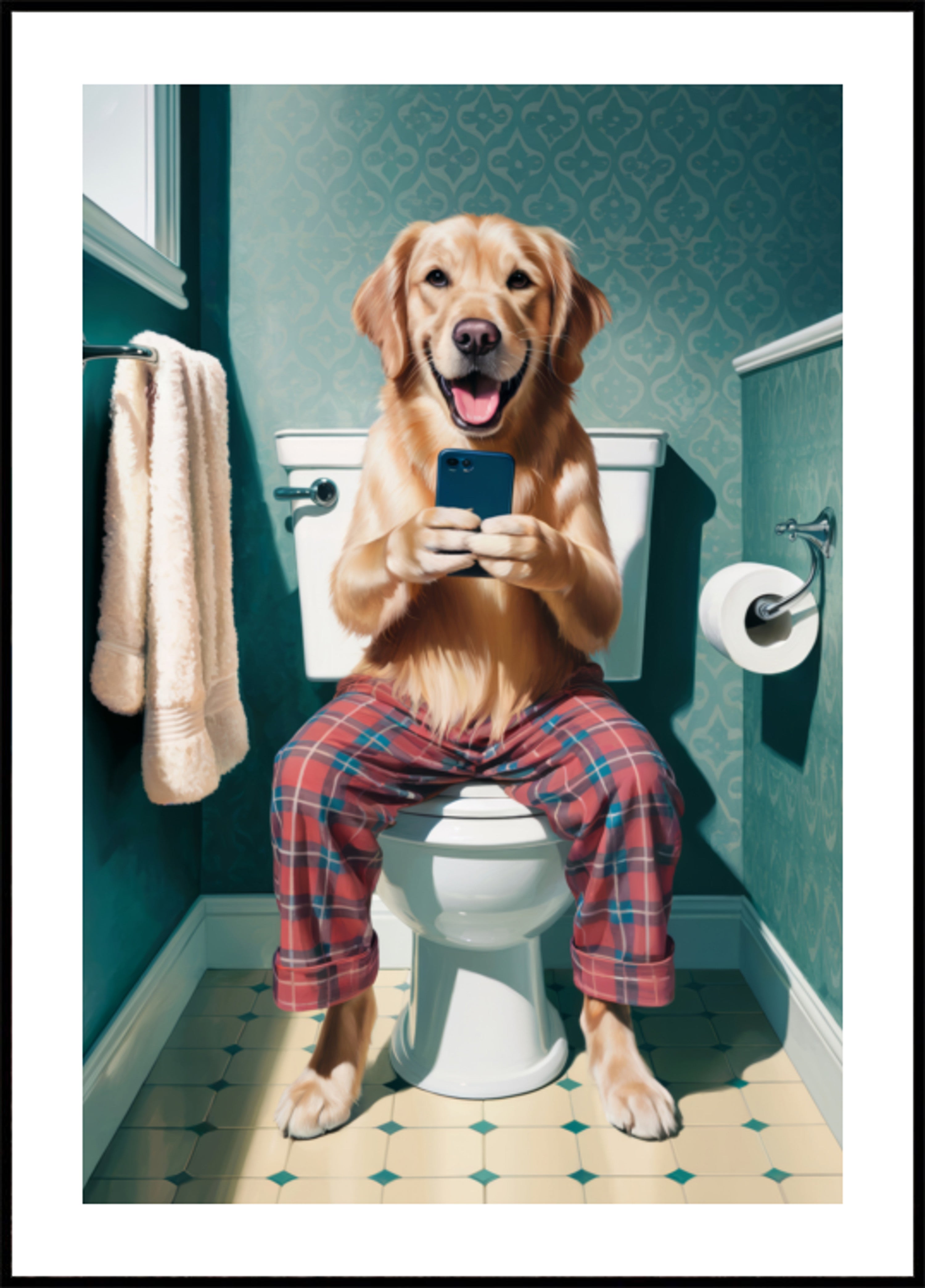 Grappige hond op toilet