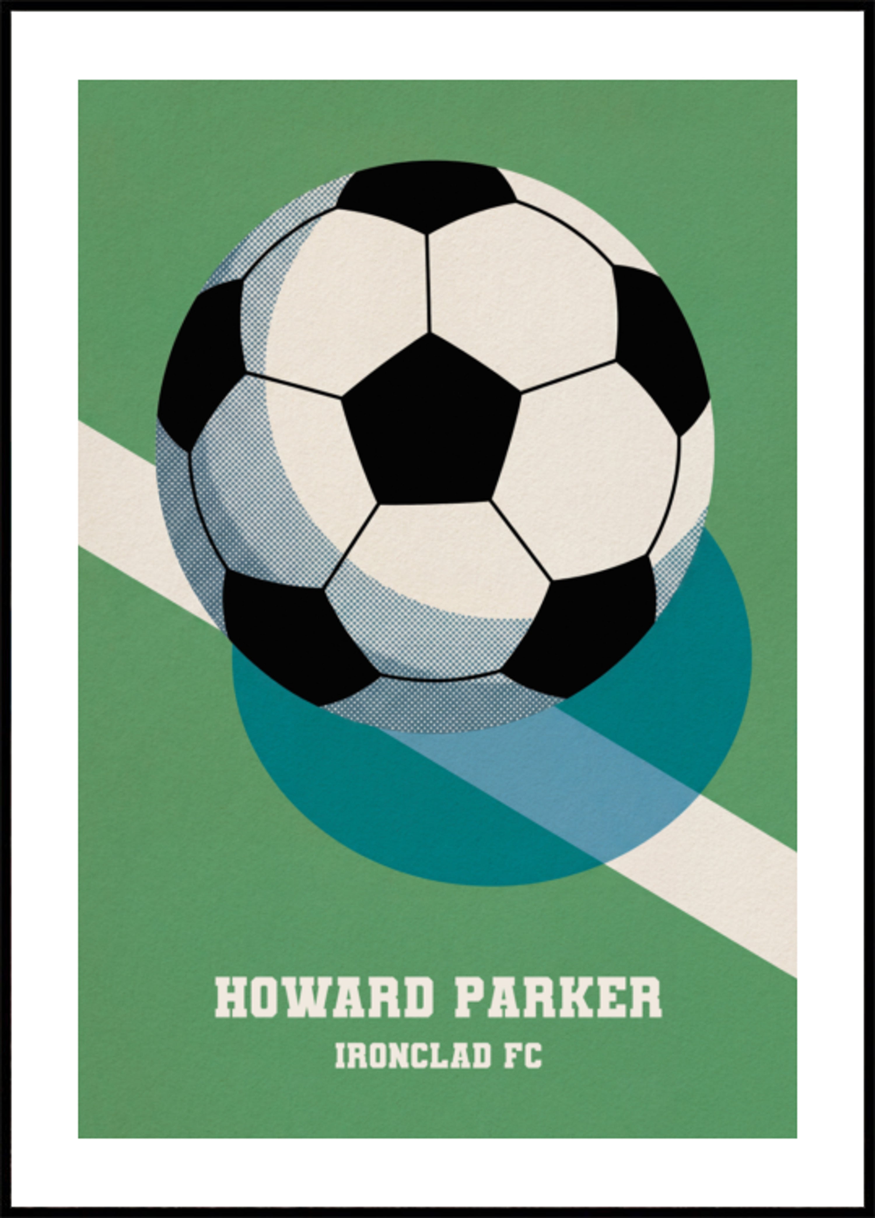 Retro voetbalposter met zwart-witte bal
