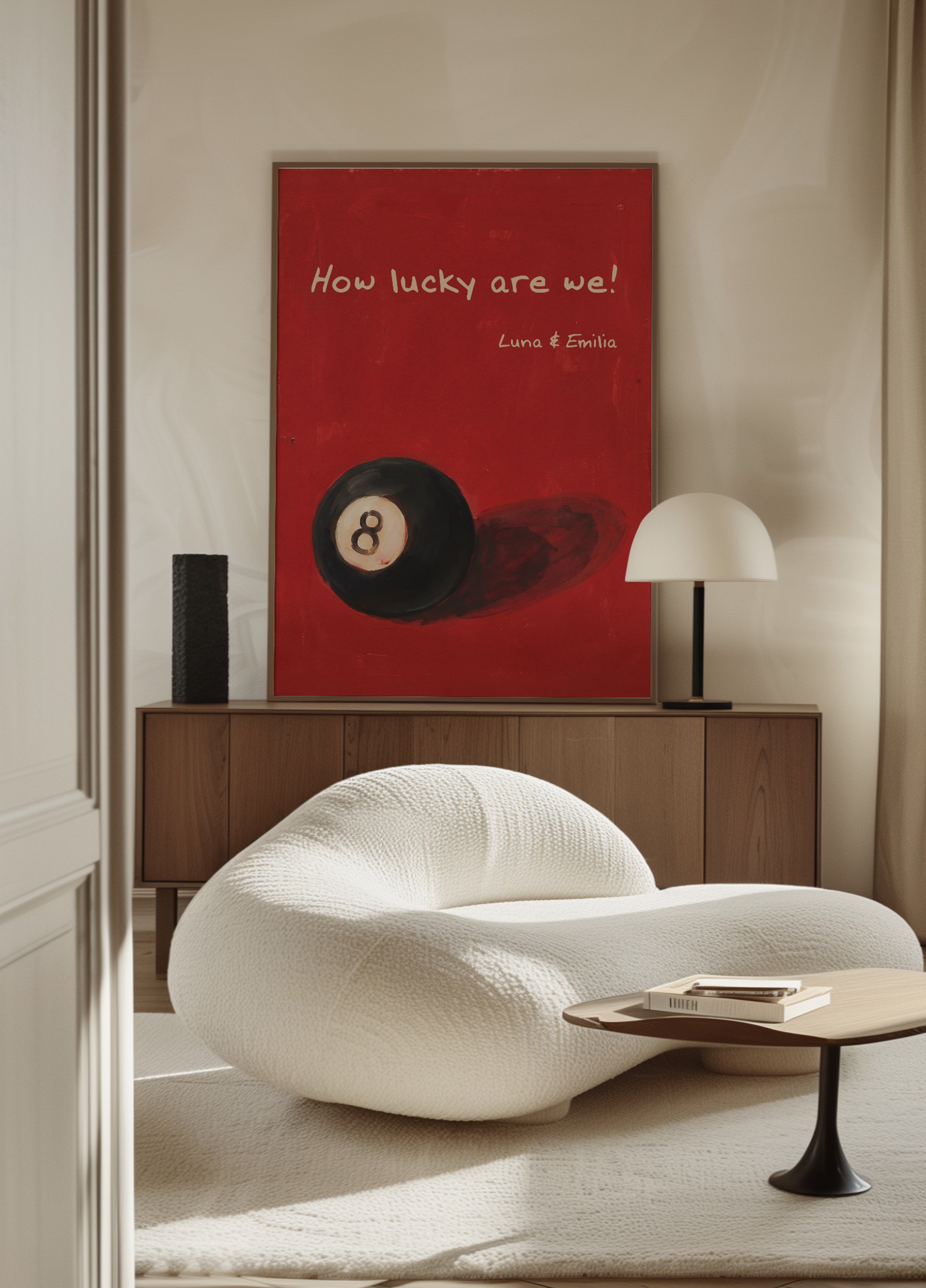 Vintage 8-ball poster hoe gelukkig we zijn