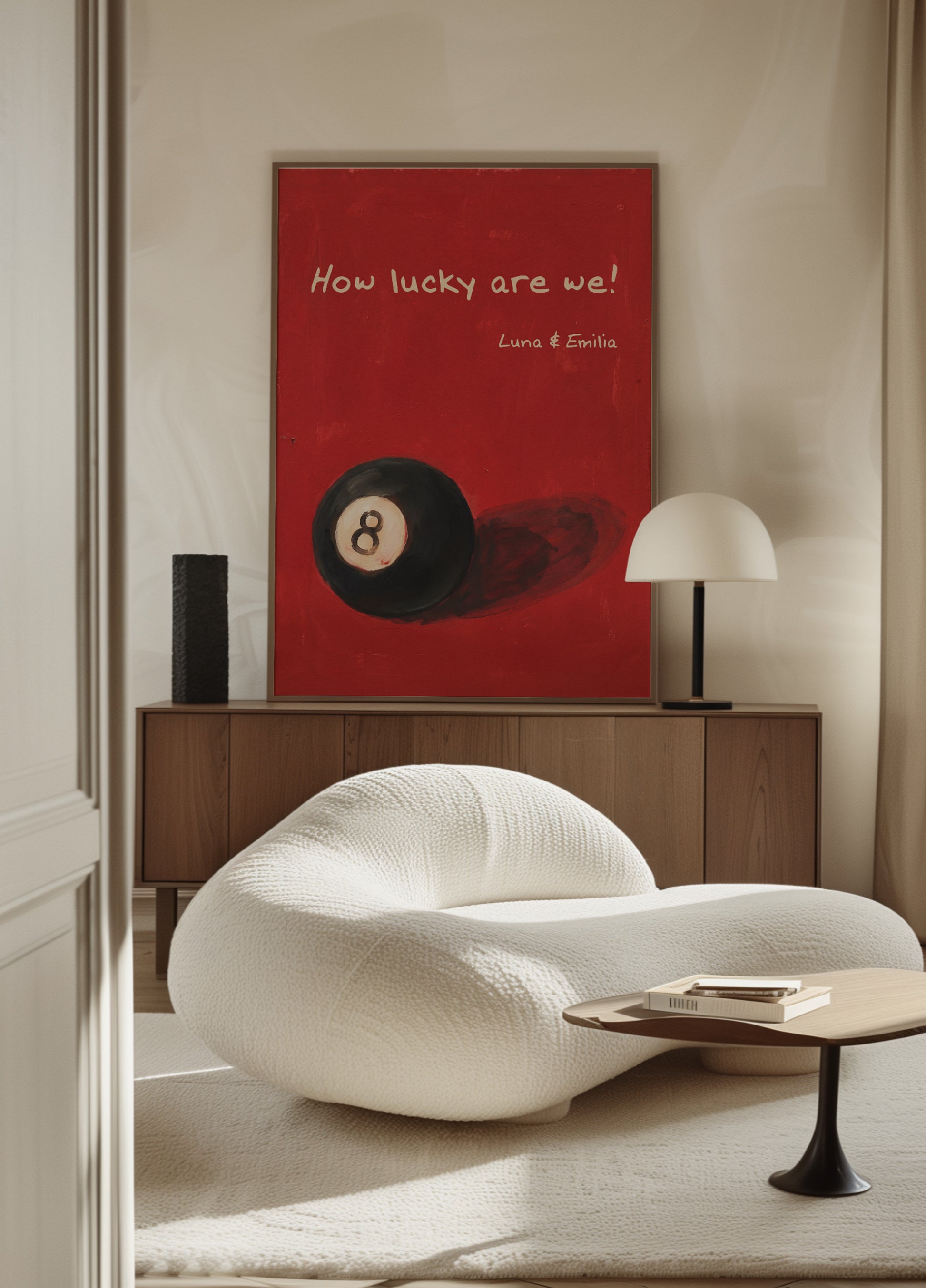 Vintage 8-ball poster hoe gelukkig we zijn