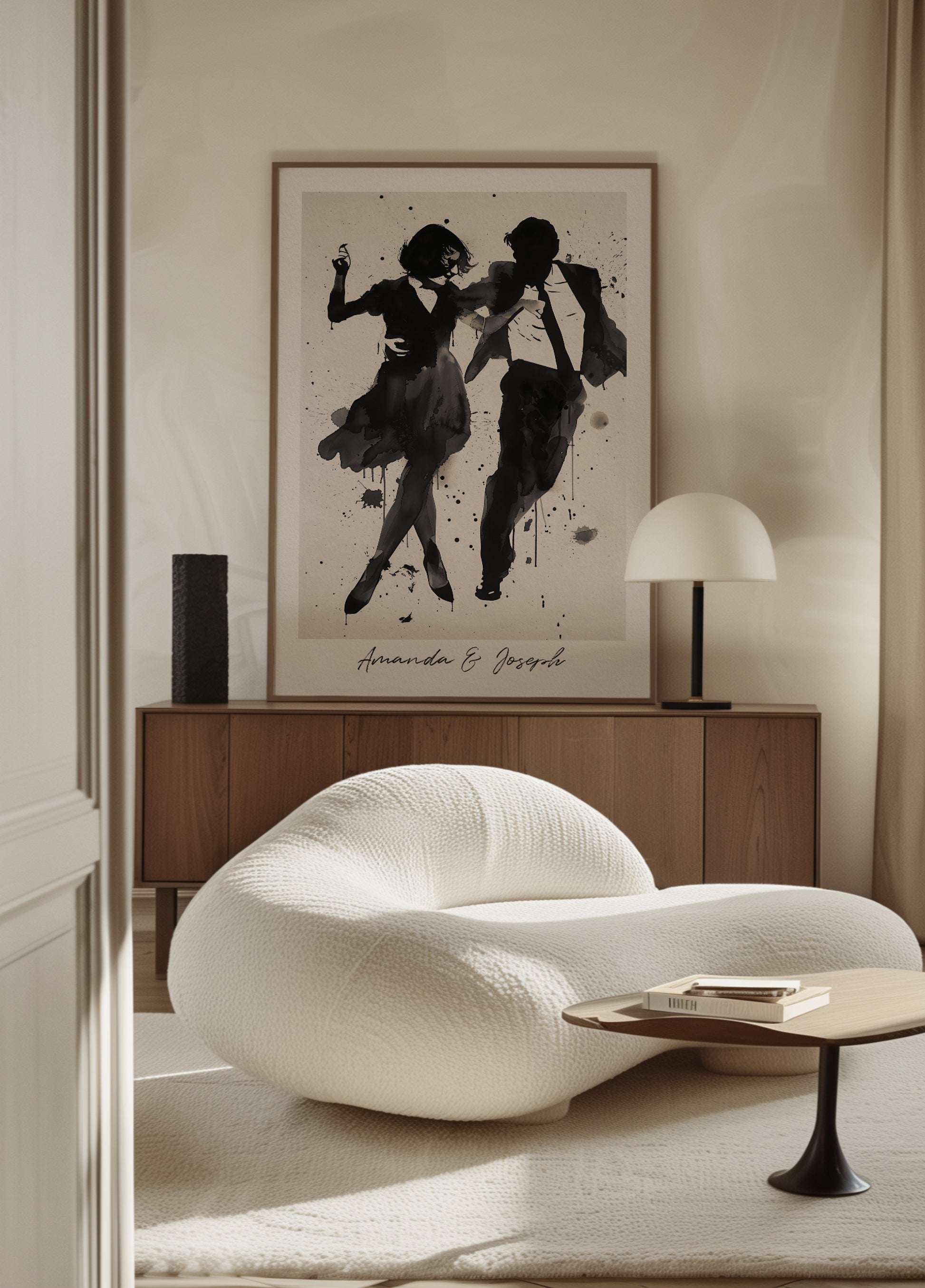 Silhouet van dansend paar Inktkunst