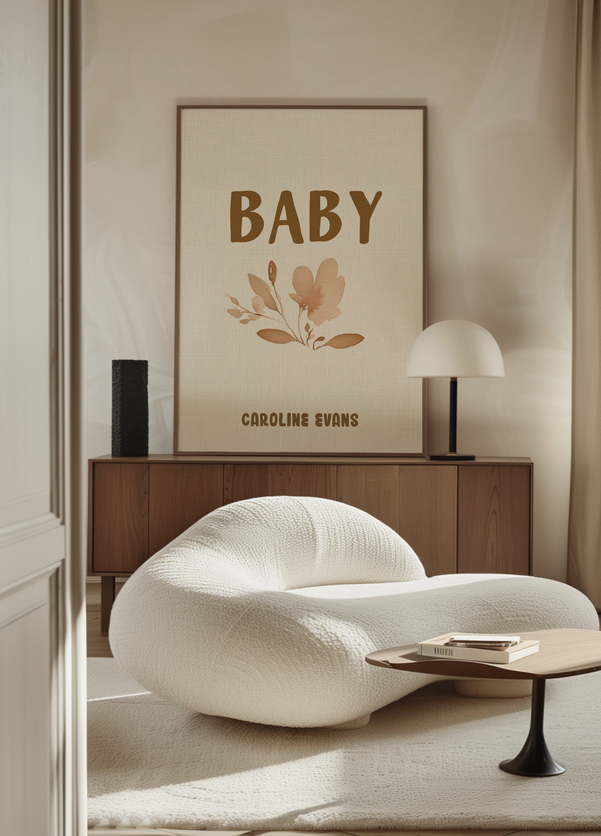 Niet-gepersonaliseerde bloem babynaam kunst aan de muur