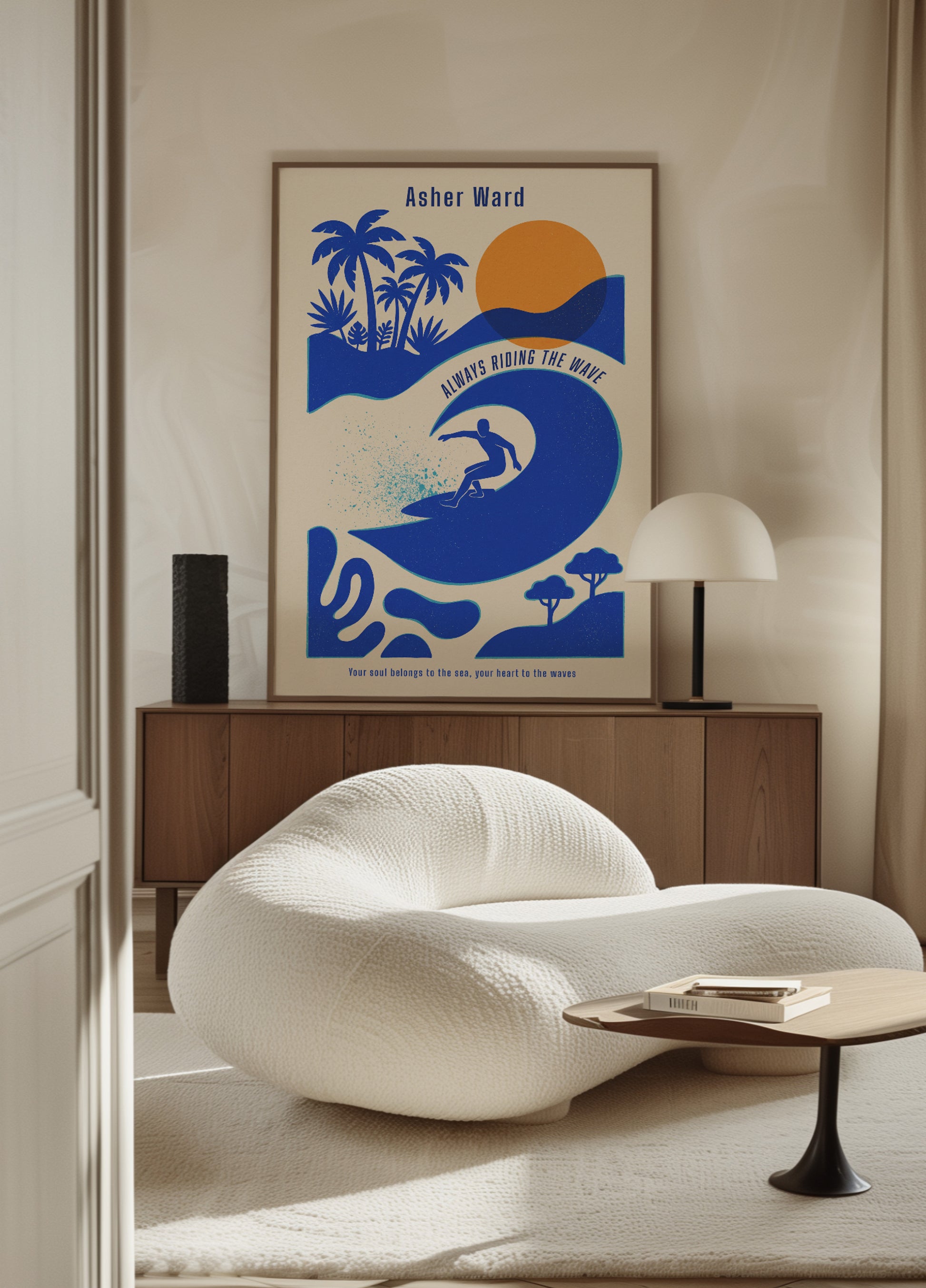 Onpersoonlijke surfgolf met tropische vibes