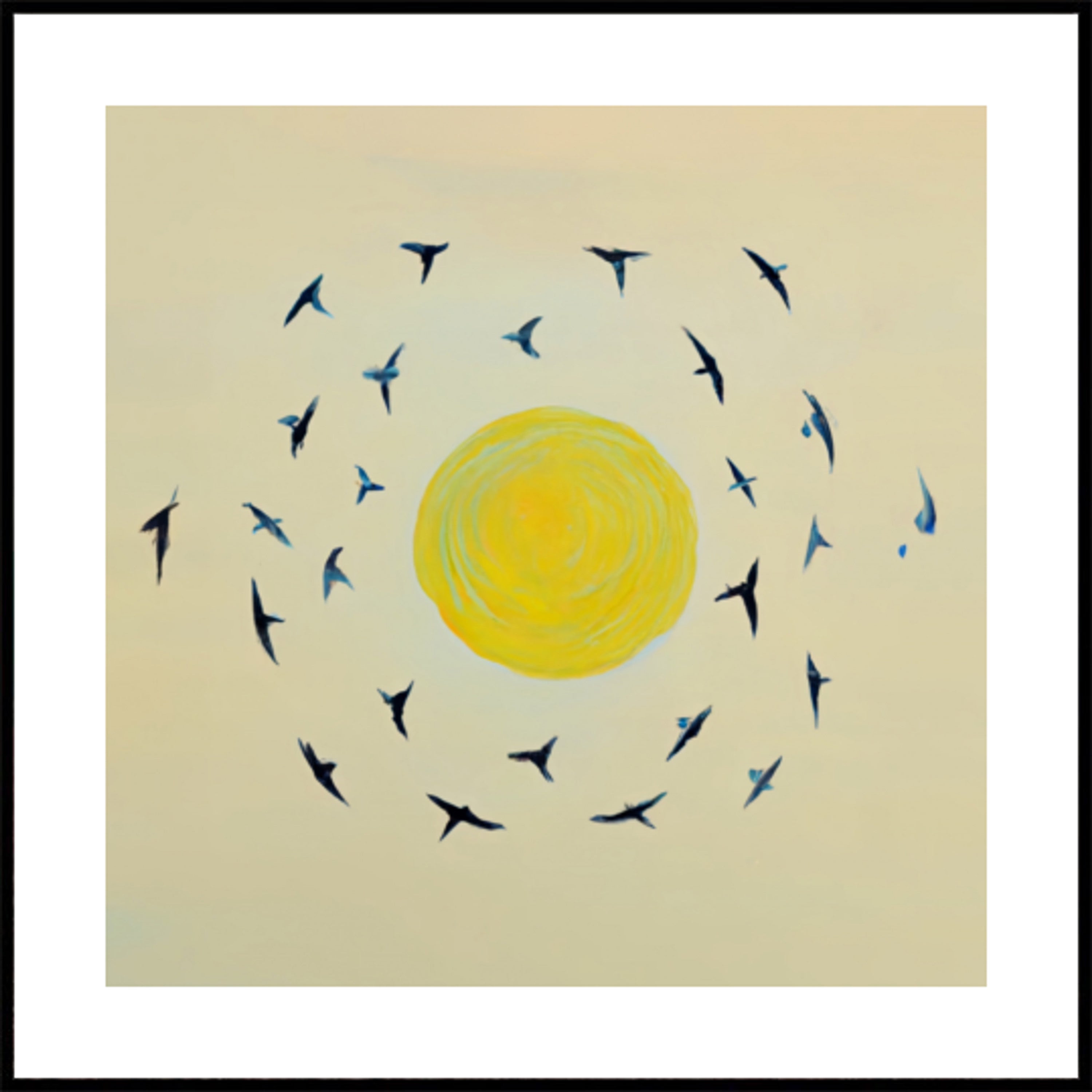 Vogels cirkelen rond de zon