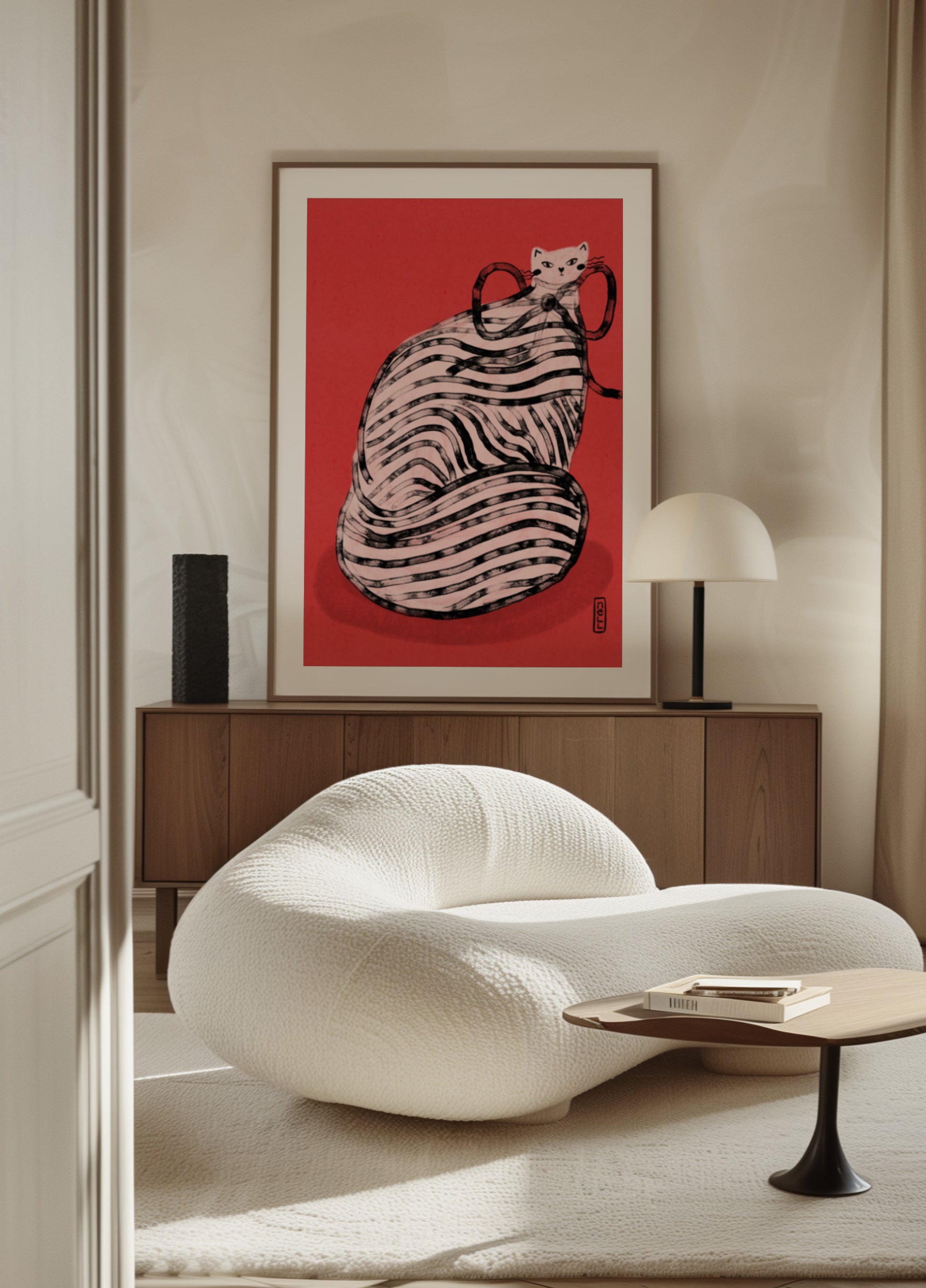 Grillige rood gestreepte kat