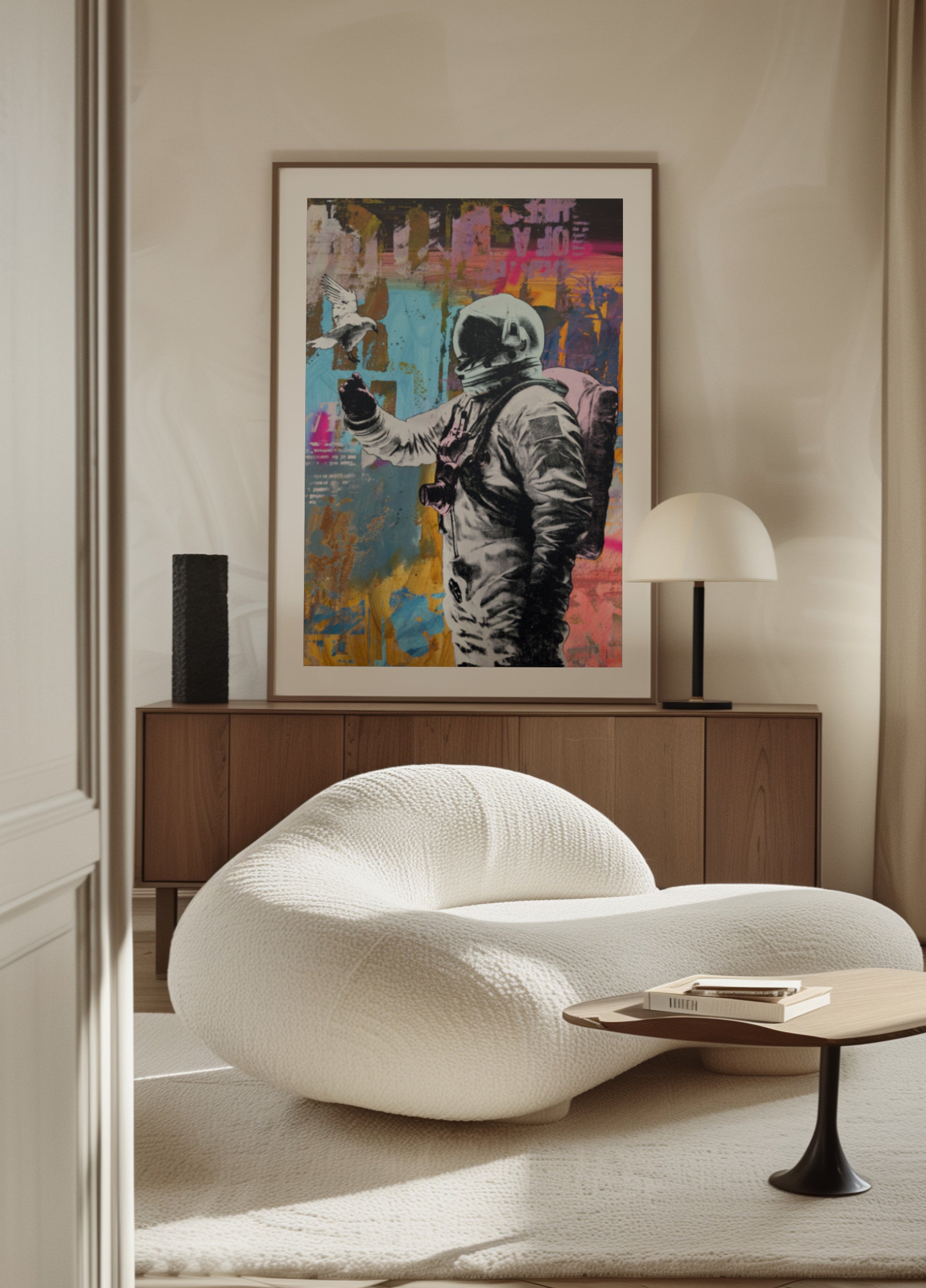 Astronaut ontmoet duif