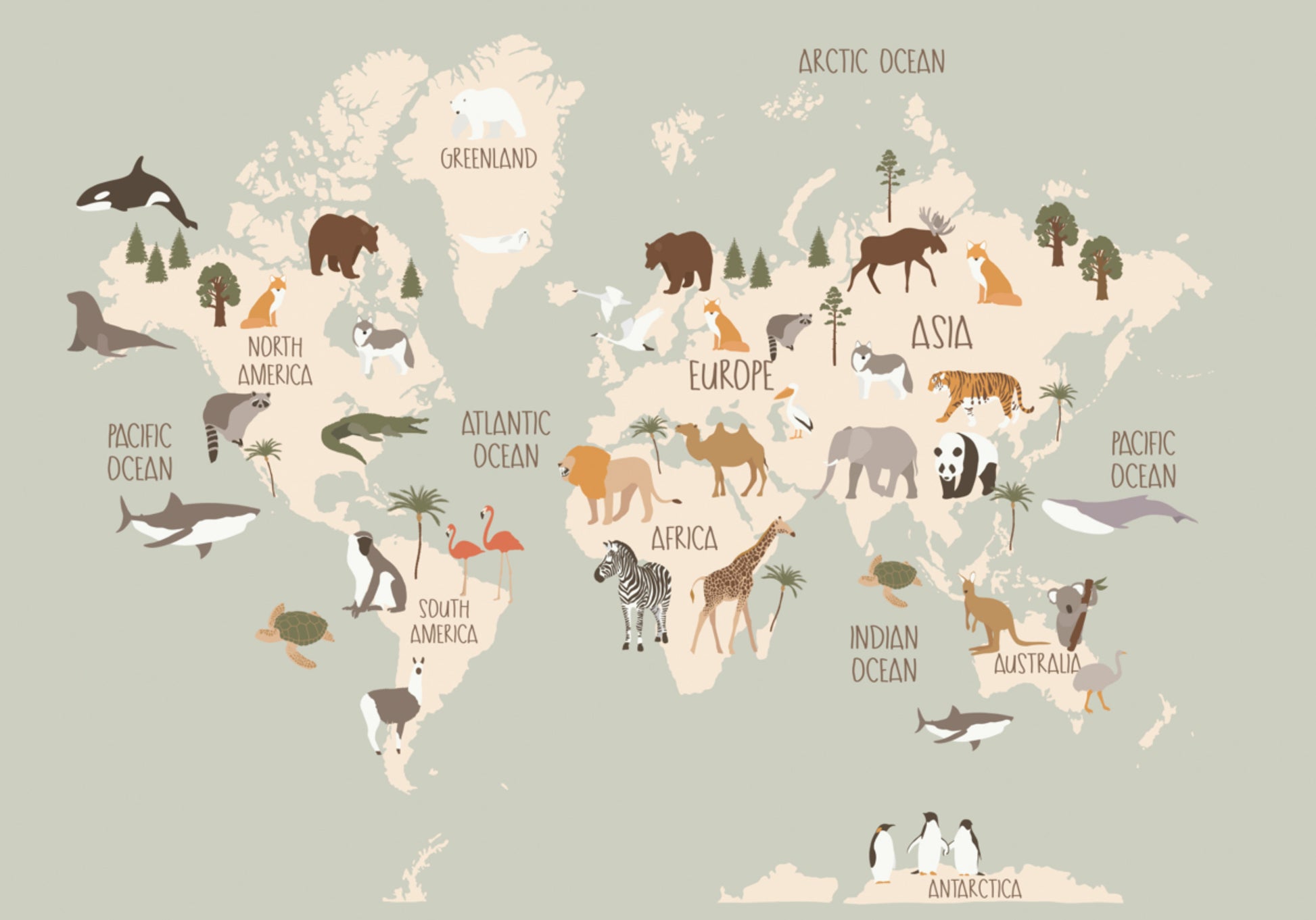Wereldkaart voor dieren in het wild