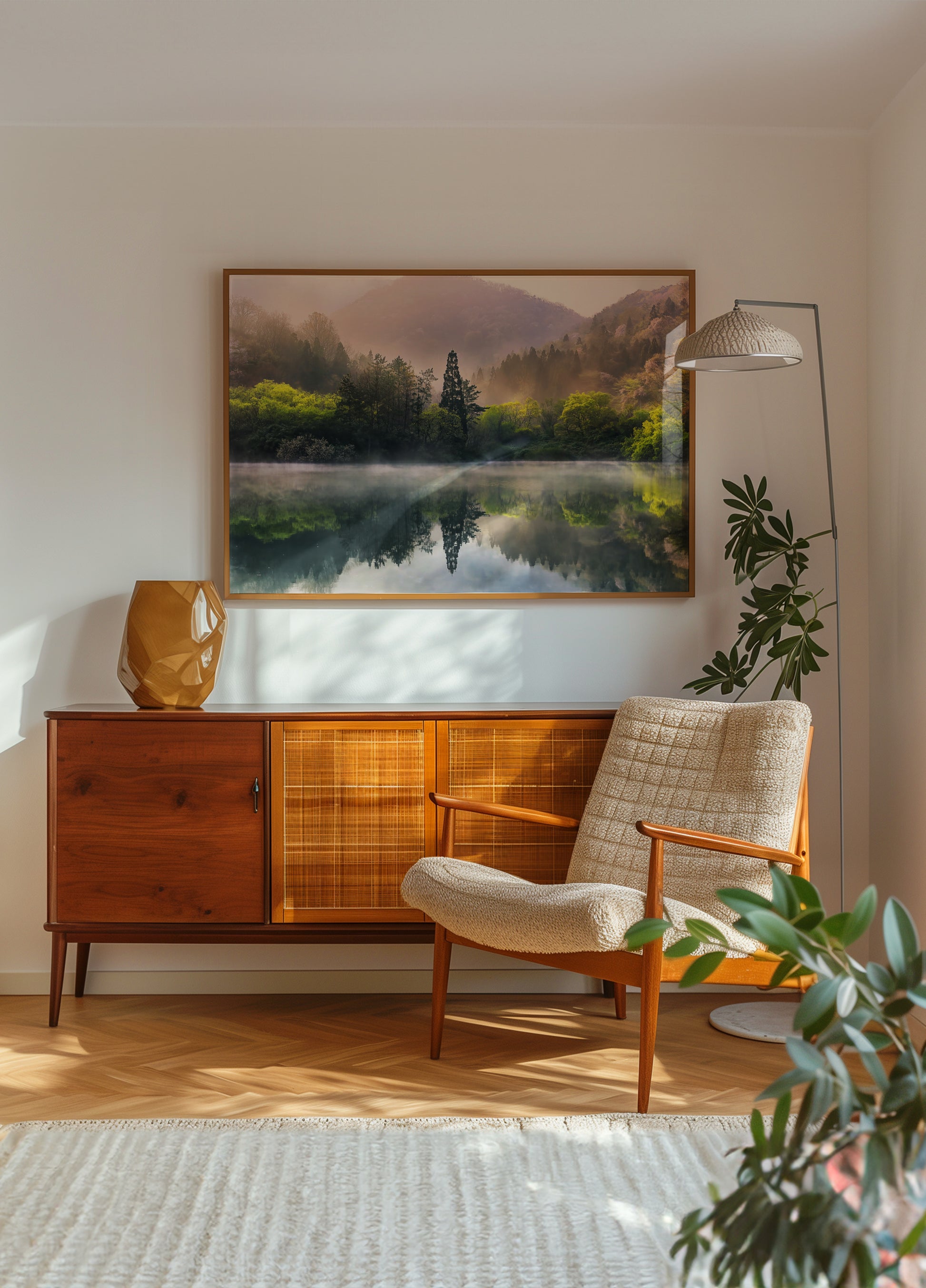 Mistige lente meer reflectie