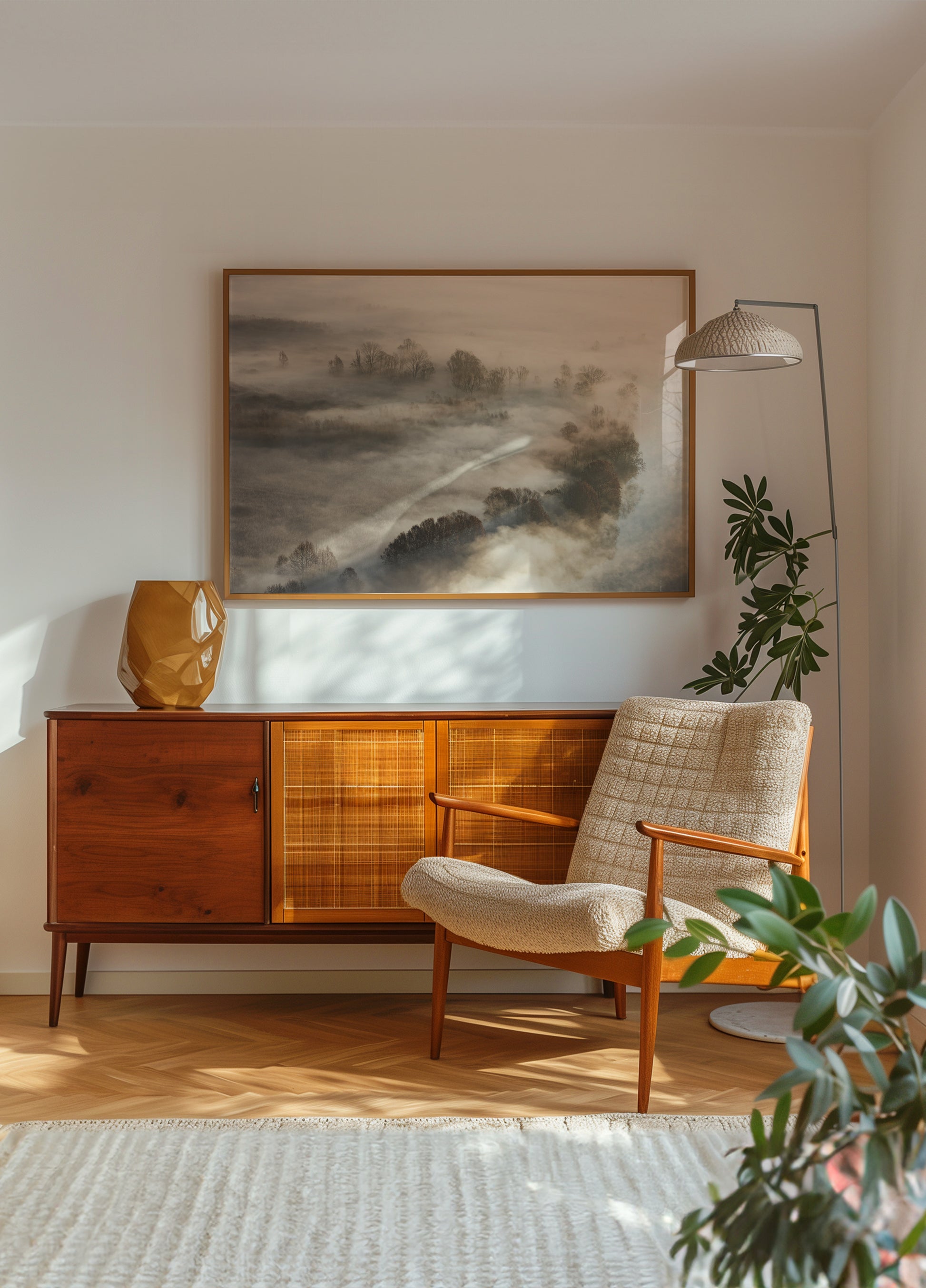 Gouden mistige bomen