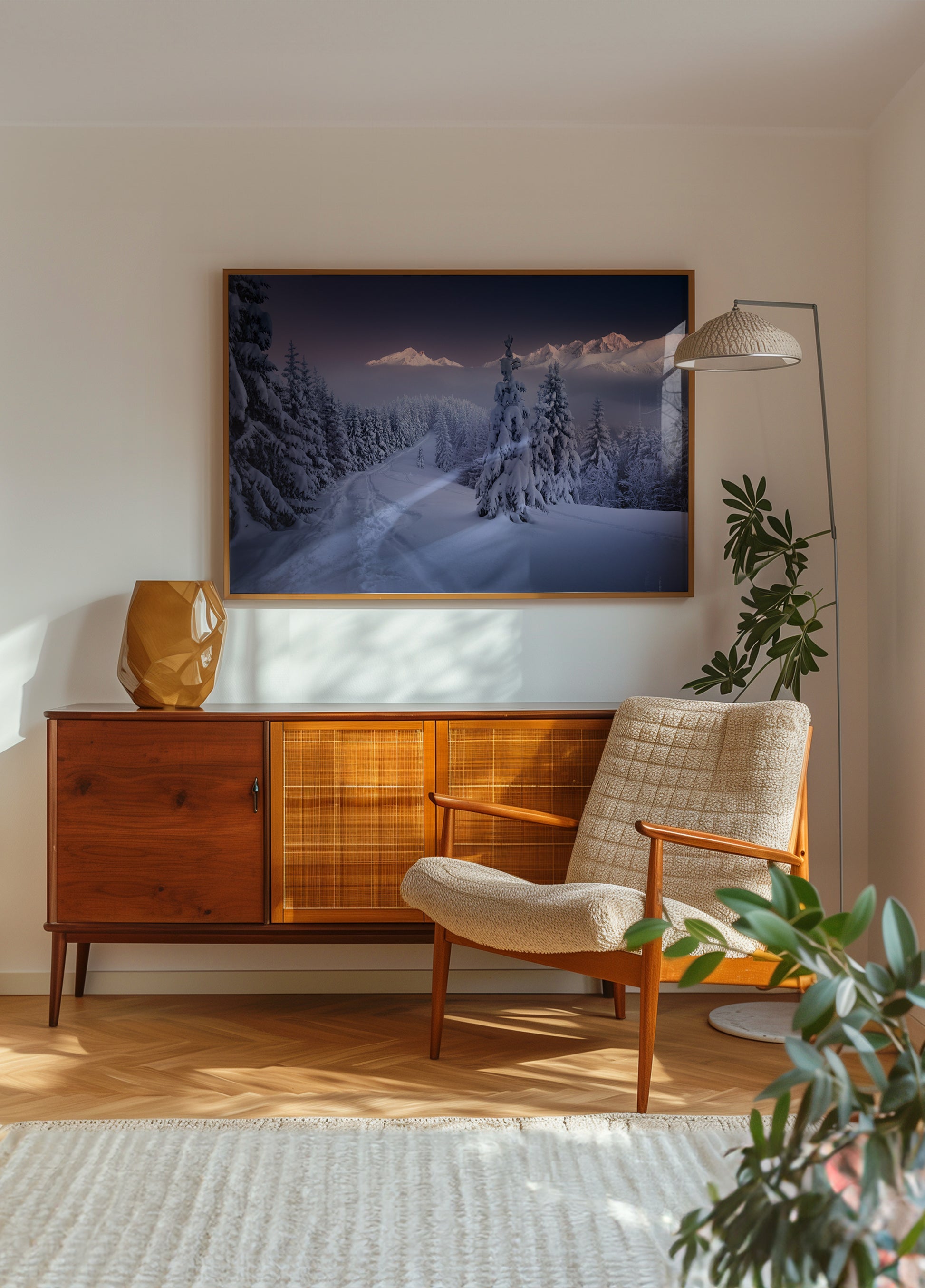 Winter bos bergpad