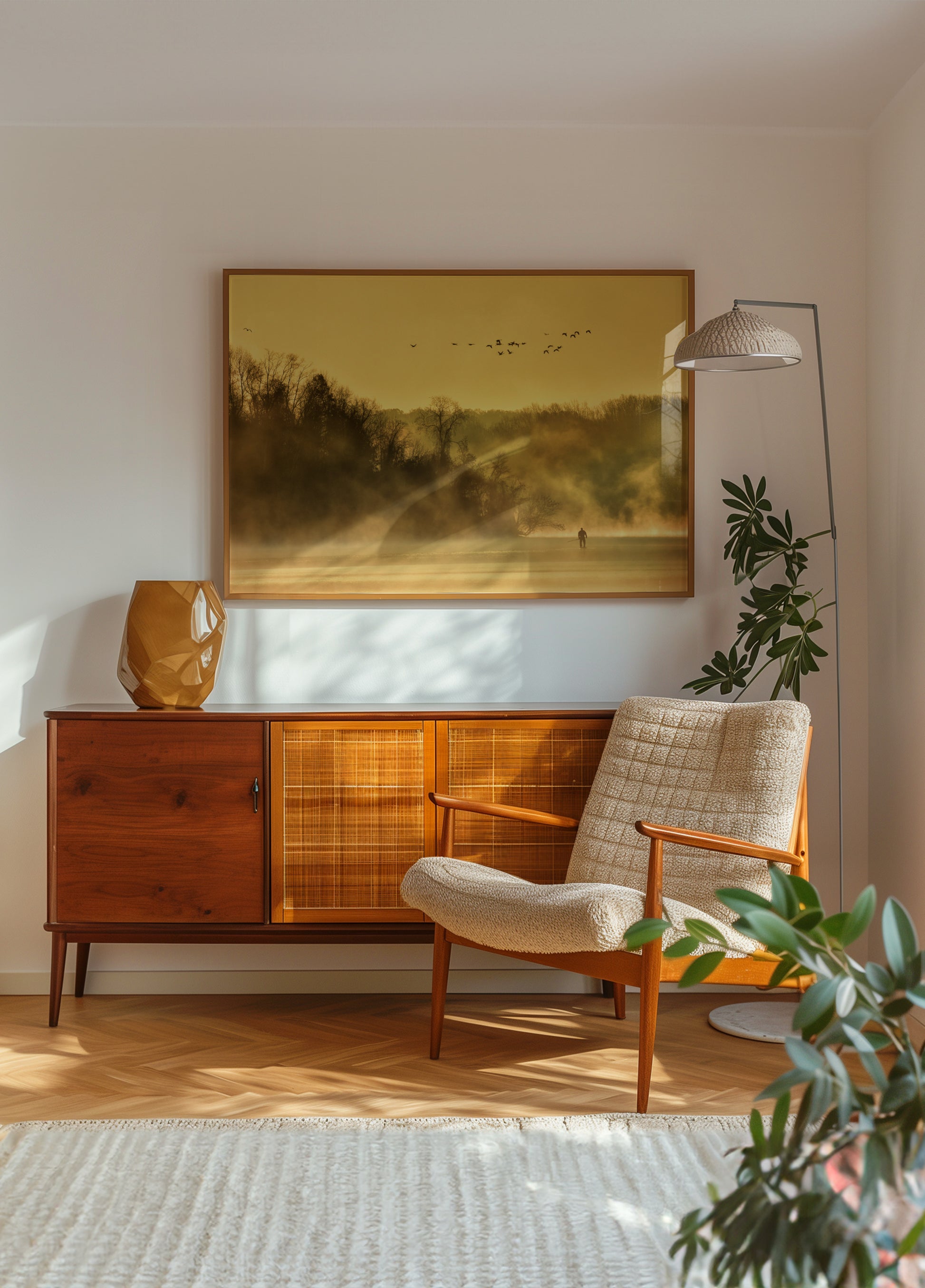 Gouden mist eenzame figuur