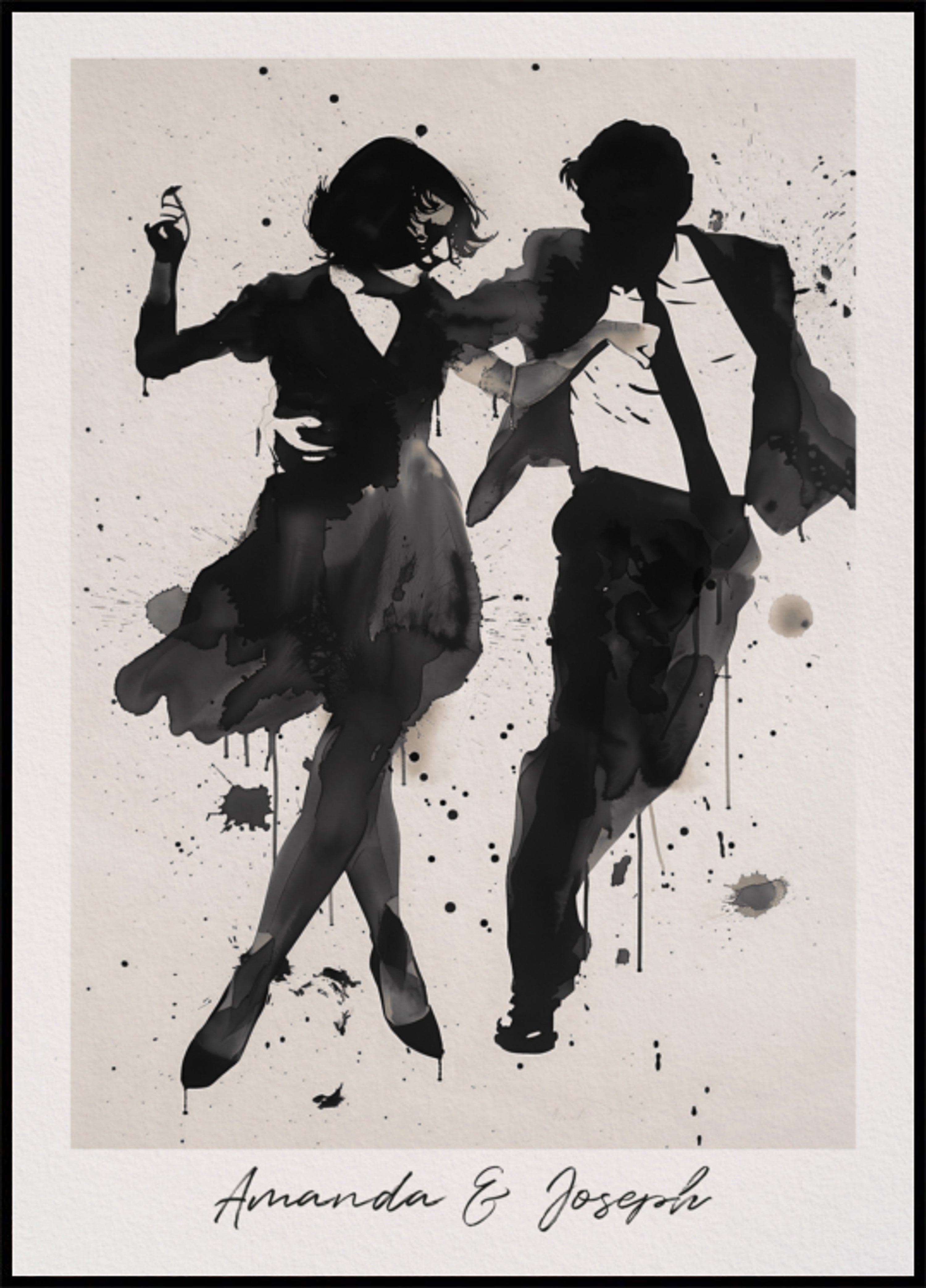 Silhouet van dansend paar Inktkunst