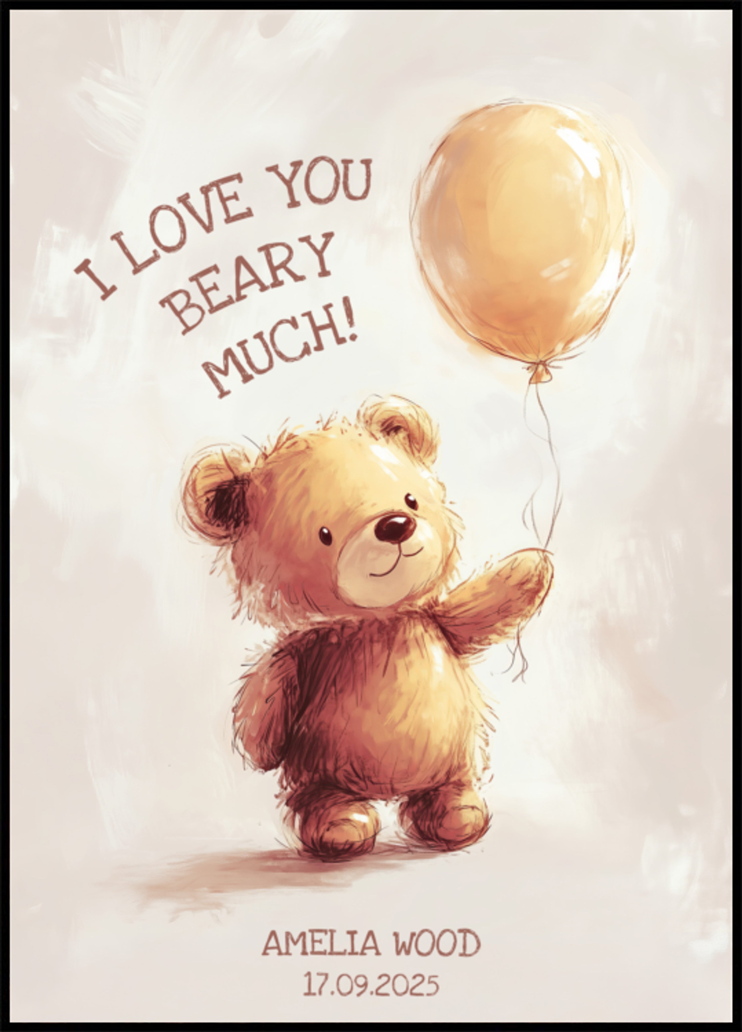 Niet-persoonlijke teddybeer met ballon en liefdesboodschap