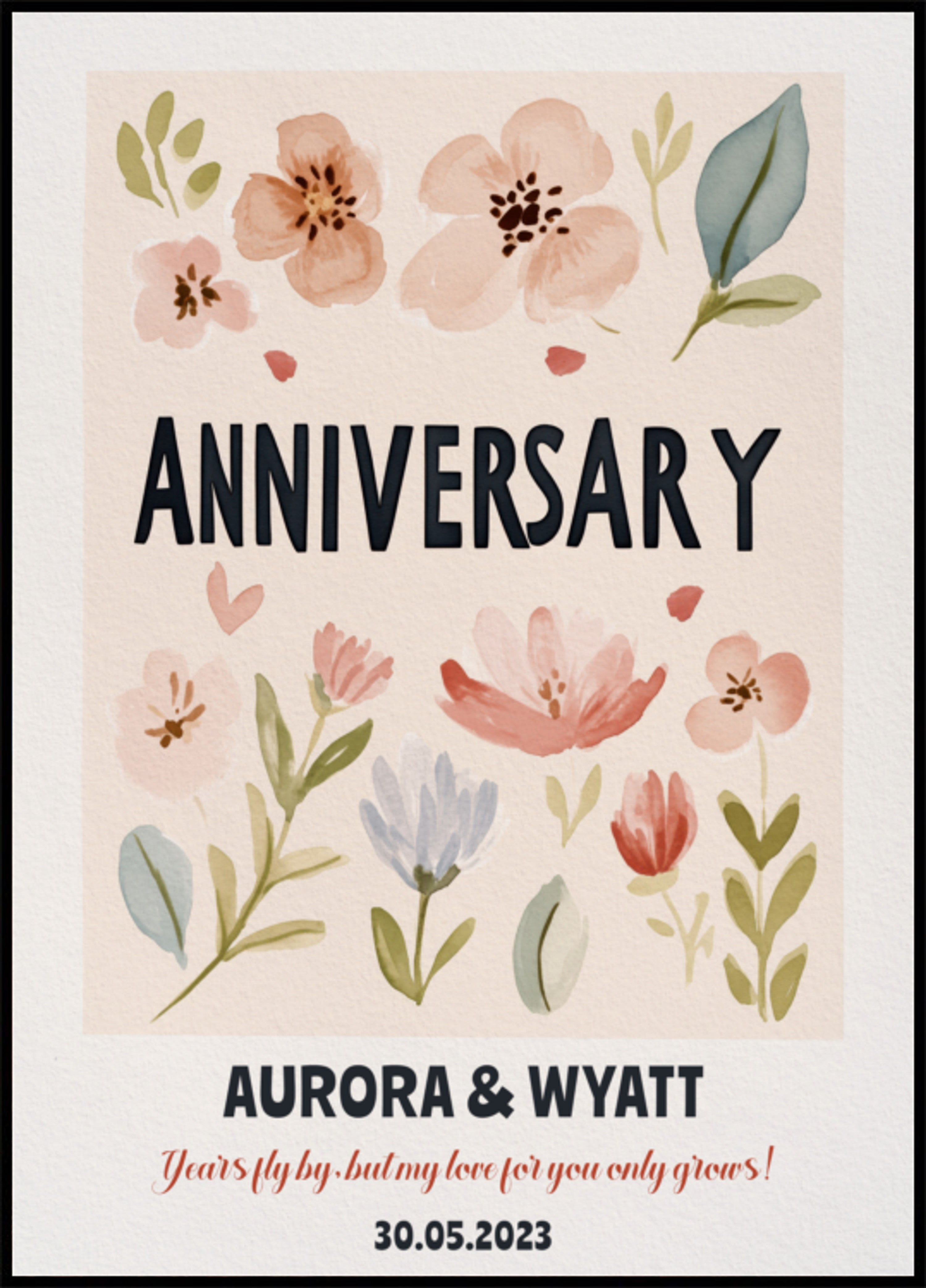 Gepersonaliseerde jubileumposter met aquarelbloemen