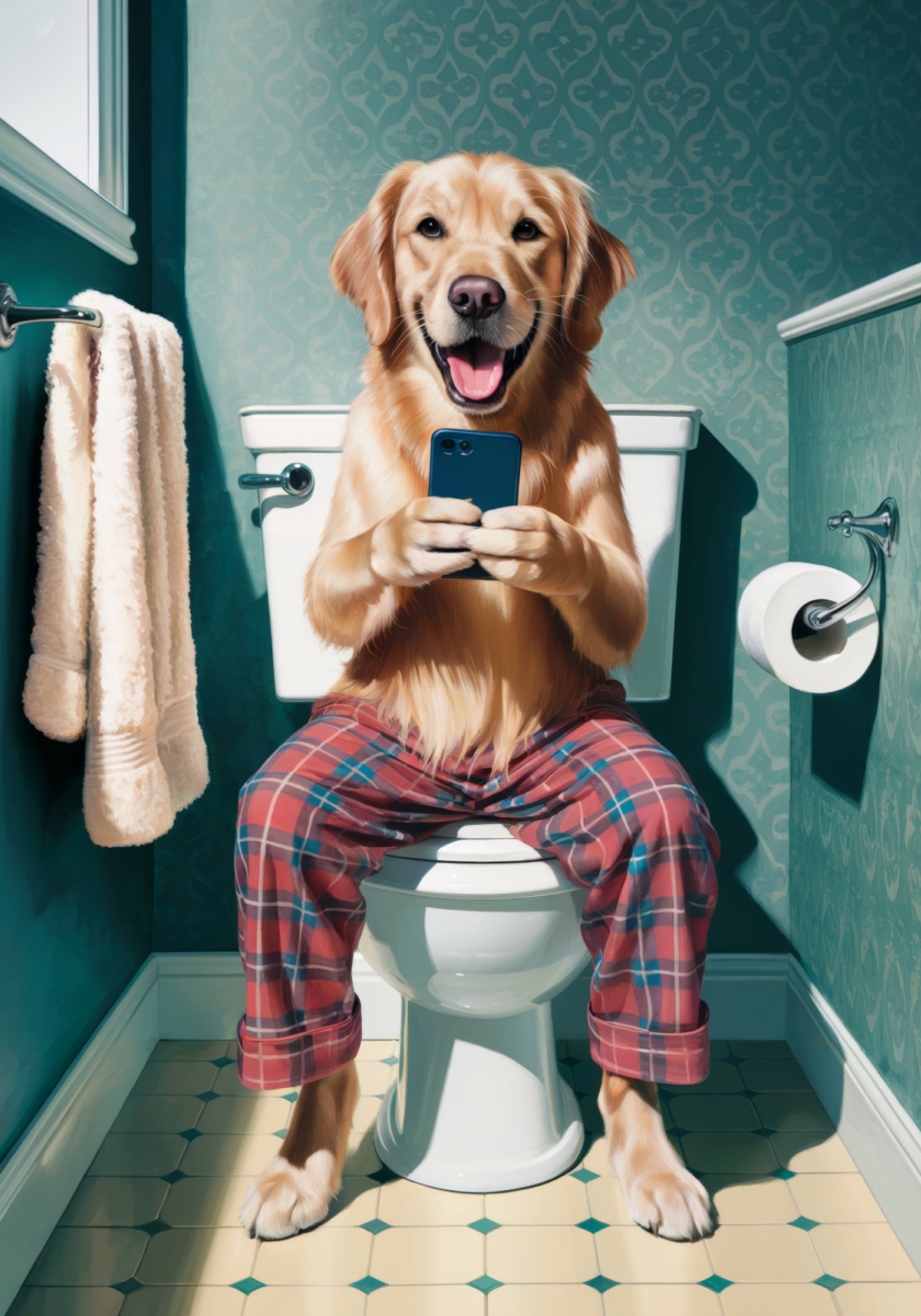Grappige hond op toilet