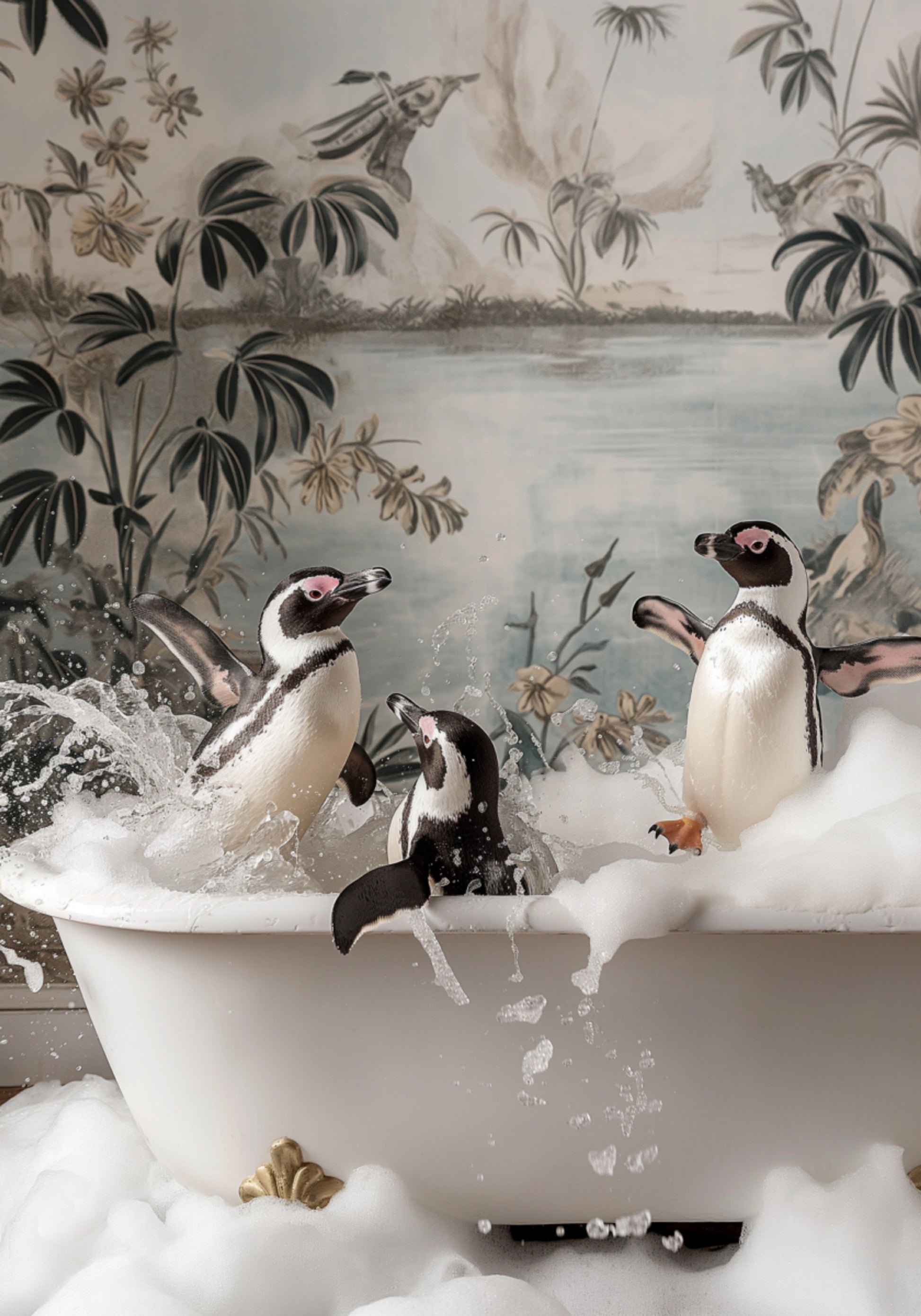 Speels bubbelbad met pinguïns