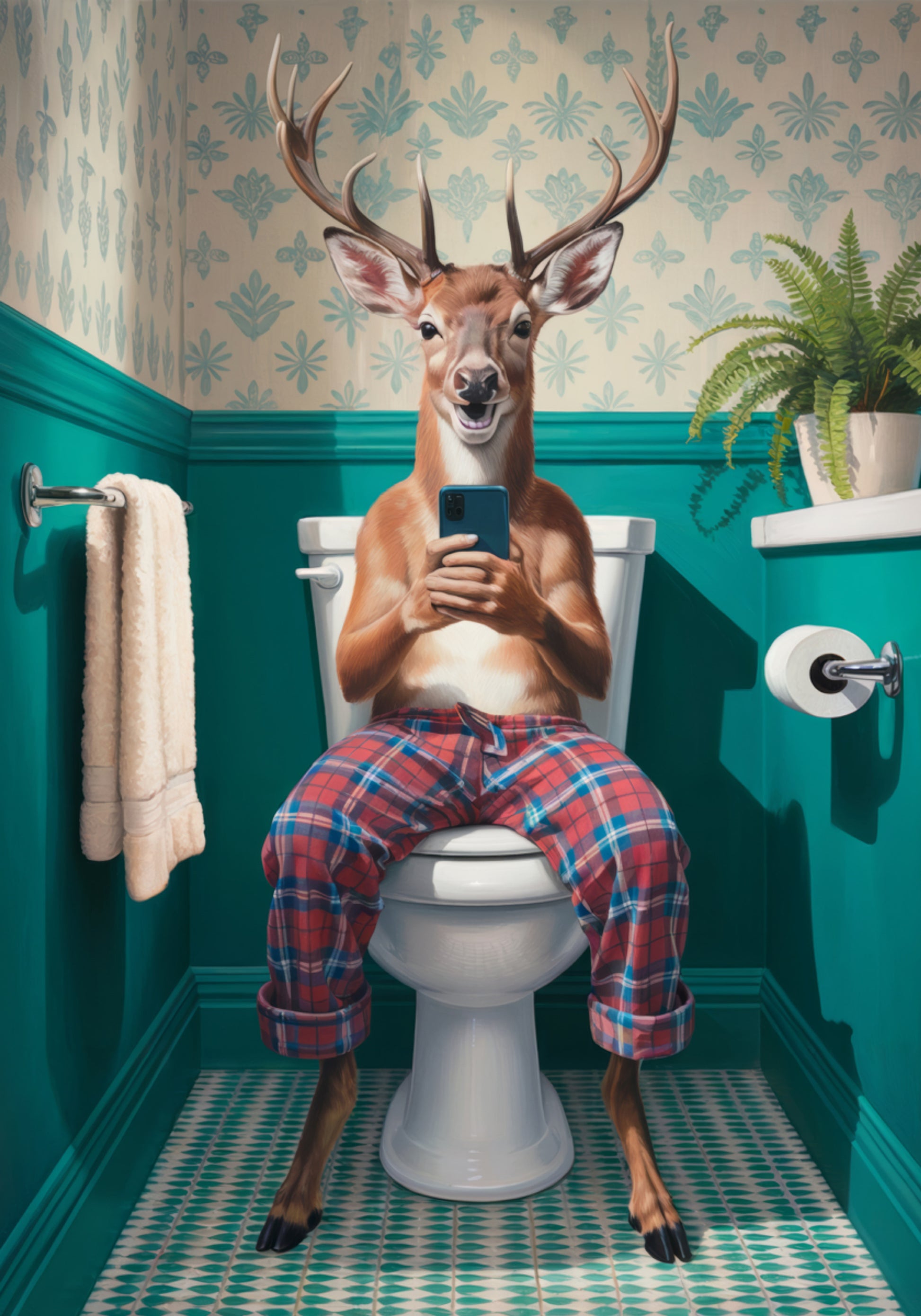 Grillige hertentoiletscène