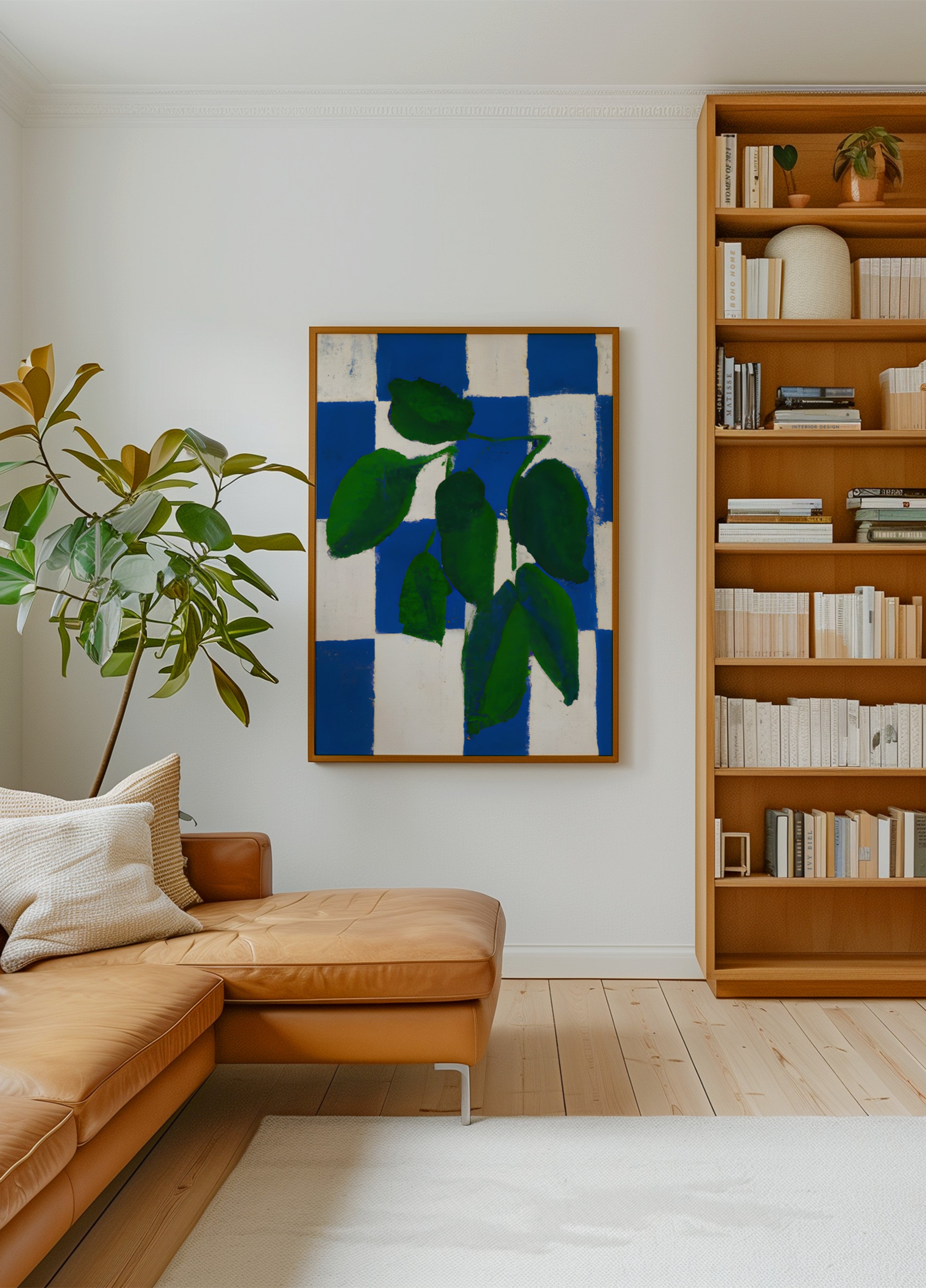 Groene bladeren blauwe ruiten