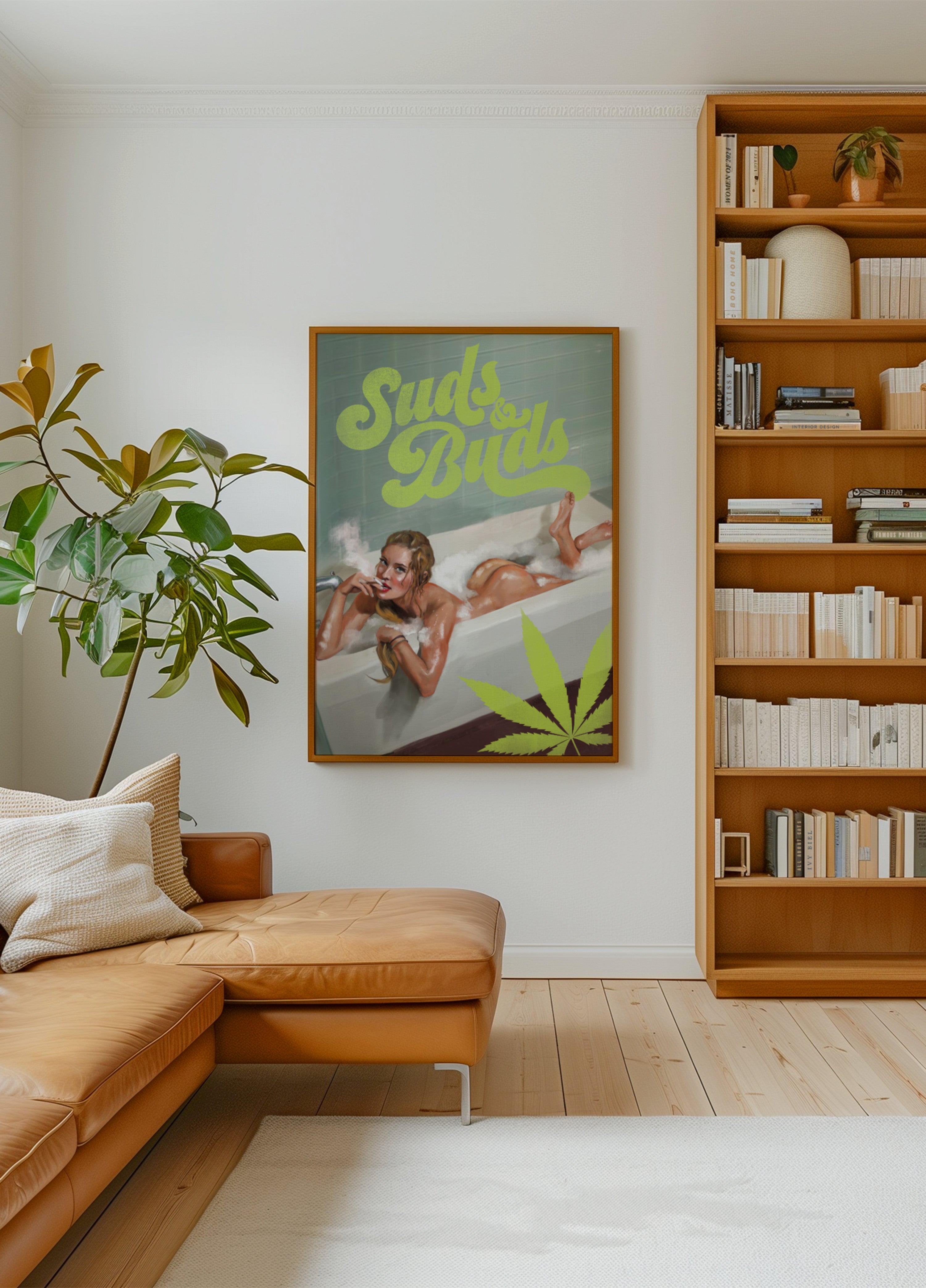 Suds Buds sexy meisje roken cannabis joint in bad