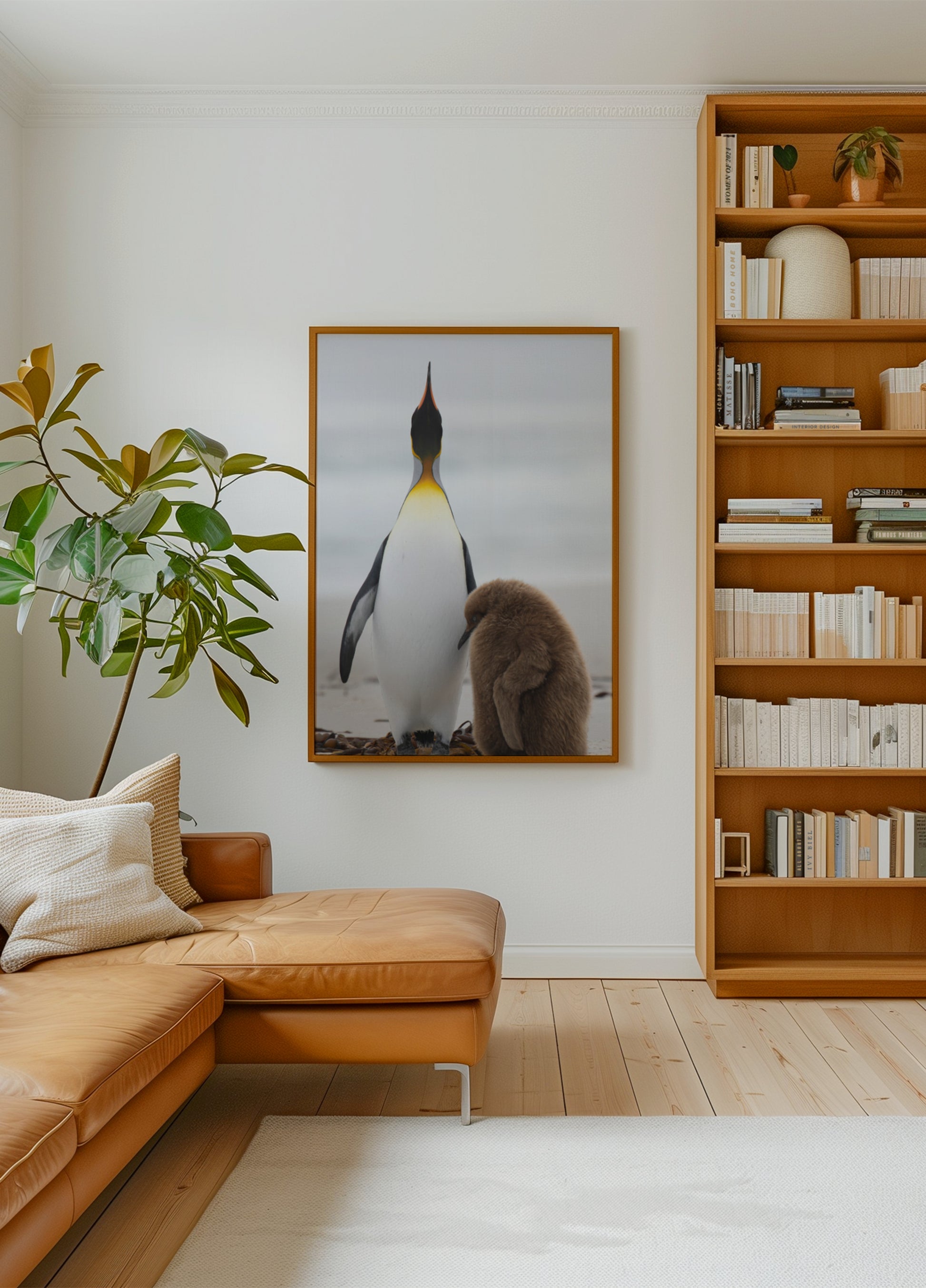 Pinguïnfamilie op strand