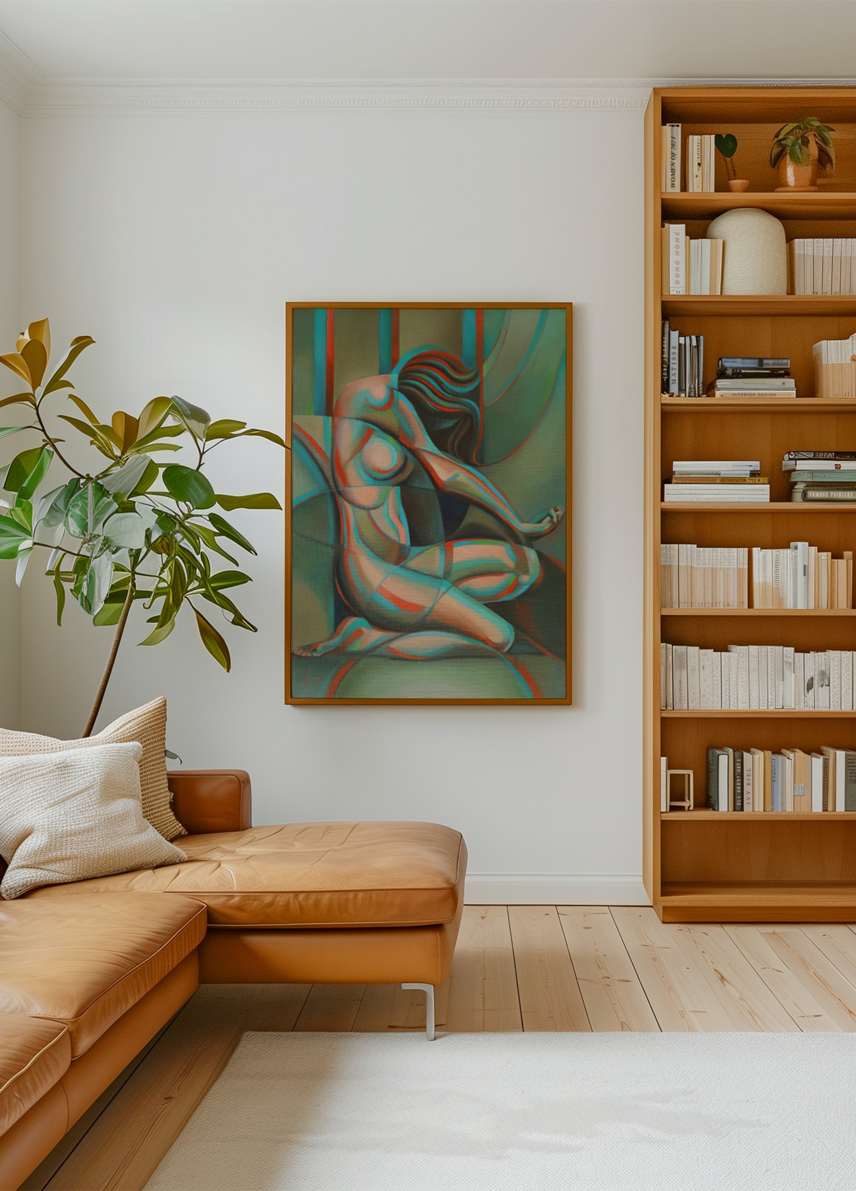 Contemplatieve kubistische vrouw